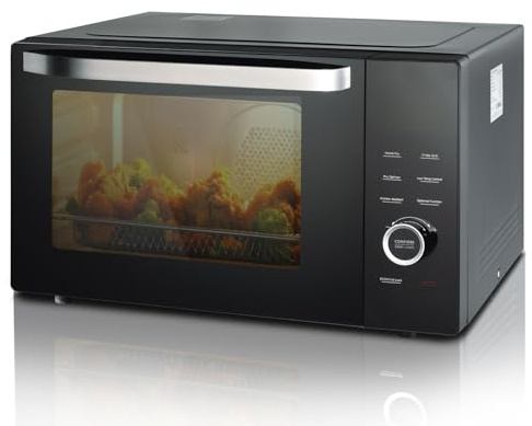 Techomey 34L Combination Microwave Oven and Grill, 1000W with 2400W Grill and Convection Functions, Combination Microwave with Air Fry Feature, Stainless Steel, Turntable