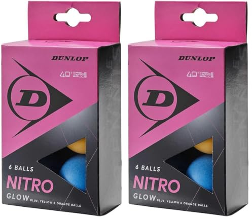 Dunlop Nitro Glow 6 Table Tennis Balls multicoloured, Recreational Player Training Balls (Pack of 2)