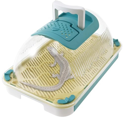 Harupink Terrario para reptiles con mango estable y ventilación, terrario para reptiles con bandeja para excrementos, recipiente multiusos para reptiles, anfibios, insectos, grande, 25 x 16,5 x 12 cm