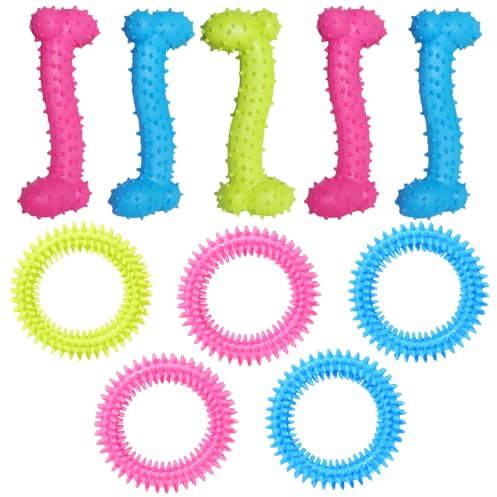 Lot de 10 jouets à mâcher pour chiot - Jouet à mâcher en caoutchouc naturel - Pour la santé bucco-dentaire - Jouet interactif en caoutchouc naturel - Petit anneau pour petits chiens