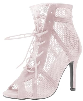 Chaussures de Danse Femme Heels Dance Class Pieds Larges Bootie Sandales à Talons Hauts Escarpins Sexy Noir Mesh Stiletto Talons Hauts Sandales à Lacets avec Bouche de Poisson