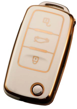 Qsvbeeqj Funda protectora de TPU para coche, a prueba de arañazos, protección completa, para mando a distancia, color blanco y dorado