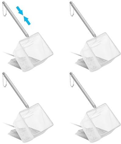 4 PCS Aquarium Fish Nets,Fish Tank Net with Extendable Handle,Square Mesh for Fish Tanks Andsmall Ponds