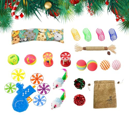 Acunny Jouet Automatique pour Chat | Set De Peluches Animales Interactives à Thème de Noël pour Chaton,Kit De Jouets d'exercice Anti-Griffes pour Chaton, Accessoire pour Chat De Toutes Les Tailles
