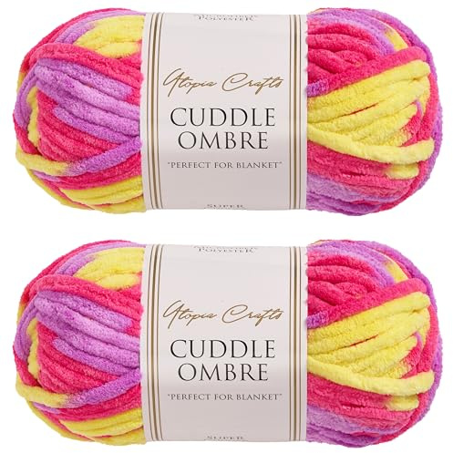 Utopia Crafts Cuddle Ombre - Filato morbido di ciniglia super grosso, per lavorare a maglia e uncinetto, 2 confezioni da 100 g (Candy Sunshine, 2 confezioni da 100 g)