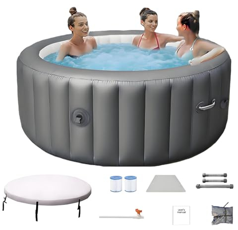 JIYINGHUI Completo SPA Hinchable Portátil, Bañera de Hidromasaje con Sistemas de 180 Burbujas, Calentamiento hasta 40°C/104°F y Luces LED Ajustables de 6 Colores para Interior y Exterior S