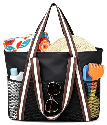 CHMMY Bolsa de playa para mujer, bolsa de playa con cremallera, bolsa de playa grande XXL, bolsa de transporte para familia, bolsa impermeable para piscina, bolsa de playa plegable