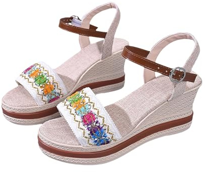 Ortopediska sandaler damer breda fötter, kilsandaler damer elegant tjock sula sandaler ankelremmar sommarskor plattform strandsandaler lediga sommarsandaler kilklack promenadskor
