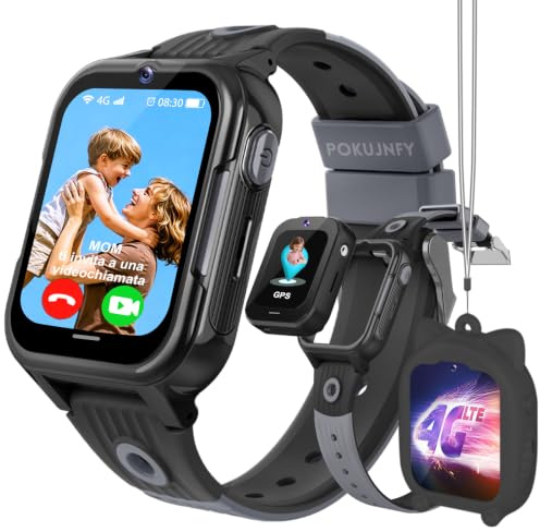 POKUJNFY 4G Smartklocka Barn med GPS Tracker SOS Videosamtal Telefon | WhatsApp Spel Stegräknare Skoläge Väckarklocka Vattentät Digital Presentklocka Kids Smart Watch för Pojkar Flickor
