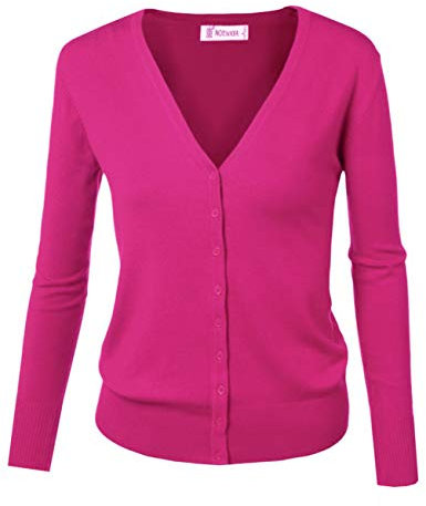 Cardigan Pull Gilet Femme Basic Col V Classique en en Tricot Pull Fine Soft Boutonné Hot Pink