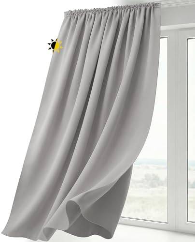 BEAUTEX Verdunkelungsgardine mit Kräuselband U-Band, Blackout Vorhang Blickdicht abdunkelnd, Größe und Farbe wählbar (Breite: 140 cm, Höhe: 245 cm, Hellgrau)