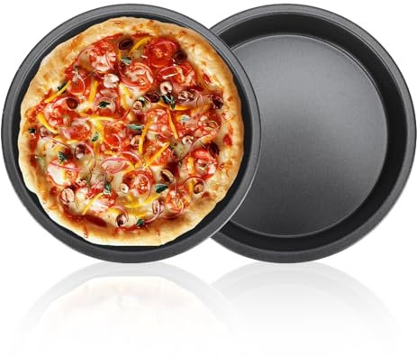 Buachois 2 Pcs Non-Stick Round Pizza Pan, 9in Pizza Tray Deep Thickened Carbon Steel Baking Tray Pizza Pan Cooking Tools for Oven Baking Pies Cakes Bread
