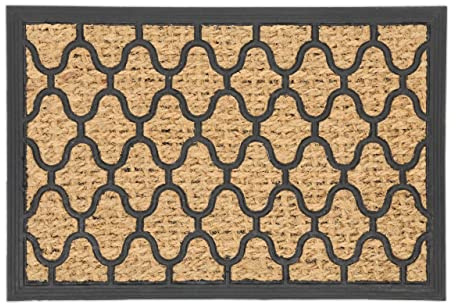 Relaxdays Felpudo Coco y Goma, Alfombrilla Puerta Entrada, 40x60cm, Antideslizante, Interior y Exterior, Natural y Negro