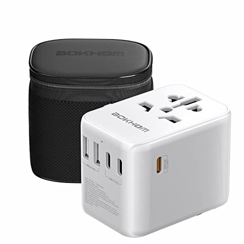Worldwide Travel Adapter With USB-C PD 30W Fast Charging, Universal Socket, Dual 10A Fuses, Surge Protection - All-in-One International Adapter for EU UK US AU Plugs