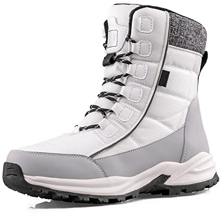 TDHLW Bottes de Neige pour Hommes Bottes d'hiver Hommes Femmes Bottines doublées Chaudes Chaussures de randonnée imperméables Montantes Baskets antidérapantes pour Temps Froid,Blanc,43 EU