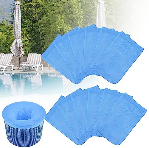 OFFCUP Pool Skimmer Socks, 12pcs Pool Filter Saver Socks, Skimmer Socks Nylon Fabric Filters Pool Basket Socks Pool Skimmer Filter for Above-Ground Pools with Frame Pool or Fast Set (Blue)