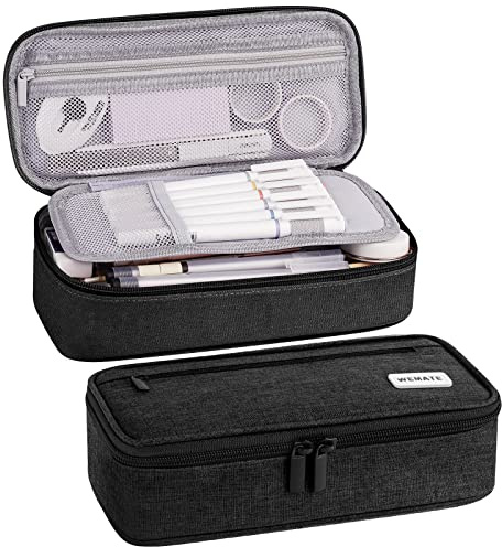 WEMATE Large Pencil Case Aesthetic,Big Capacity Canvas Pencil Pouch with Zipper, Pencil Case for Women & Men, Marker Pen Case,Portable Stationery Pencil Bag for Office Black