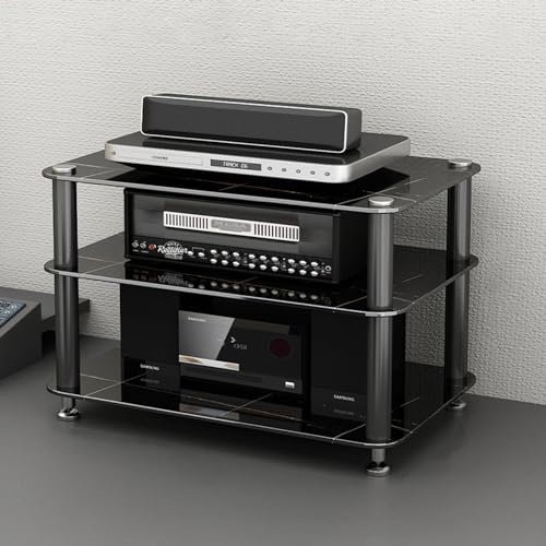 Meuble stéréo Meuble TV d'angle/armoire audio en verre trempé, Étagère pour tourne-disques, amplificateurs et médias, Etagère pour matériel électronique/ bibliothèque pour salle d'étude(Black,3 Layers
