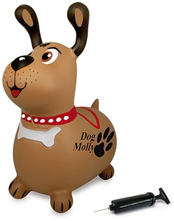 JAMARA 466005 Hüpftier Dog Molly HoppyDoo - Spielzeug für Kinder, Hüpftier Baby Indoor Outdoor, Geschenk für Kinder, Gartenspielzeug, Pflegeleicht, BPA frei, mit Pumpe, Braun