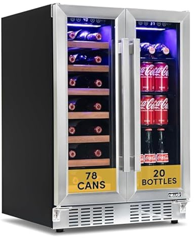 NewAir 24 Dual Zone Beverage Refrigerator & Wine Cooler for 20 Bottles & 78 Cans | Freestanding or Built-In Under Counter Mini Fridge for Beer, Wine and Soda | Stainless Steel