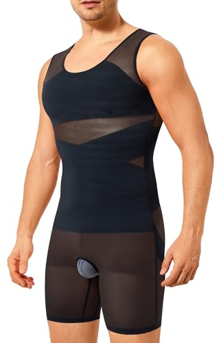 KUMAYES Compressione Uomo Canotta Contenitiva Snellente Intimo Modellante Dimagrante Full Body Shaper con Pantaloncini da Fascia Pancia Sportivo Fitness Canottiera （Nero,XL）