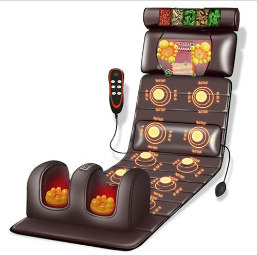 Tappetino massaggiante per tutto il corpo con funzione di calore e 10 motori a vibrazione, airbag lombare regolabile, tappetino per agopressione, cuscino massaggiante rimovibile per il collo e la