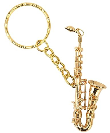 Bonbela Saxofon Keychain Musikinstrument Miniatyr Mässing Saxofon Hänge Nyckelring Levande Söt Dekoration för Nycklar Plånböcker Väskor med Guldfärg Present för Musikälskare