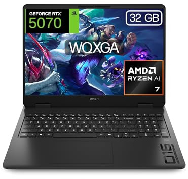 HP OMEN 16-ap0037ns, Ordenador portátil Gaming 16 2.5K WQXGA (AMD Ryzen AI 7 350, 32GB RAM, 1TB SSD, NVIDIA GeForce RTX 5070, FreeDos) Negro - Teclado QWERTY Español