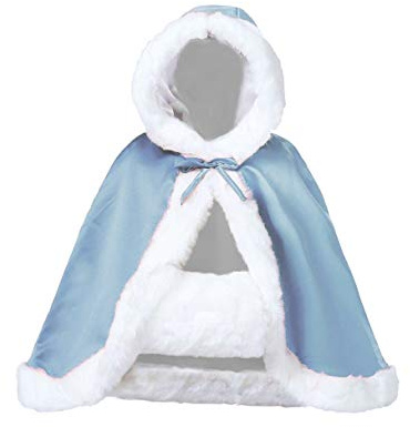 Wedding Cape Hooded Cloak for Bride Winter Reversible with Fur Trim Free Hand Muff Hip-Length Powder Blue