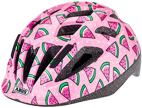 ABUS Kinderhelm Smooty 2.0 - Robuster Fahrradhelm für Kleinkinder im Beifahrersitz - für Mädchen und Jungen - Rosa mit Melonenmuster, Größe S