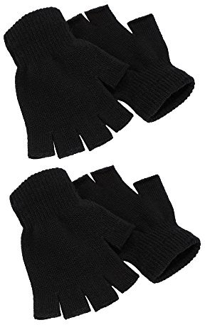 2 Paare Halbfinger Handschuhe Unisex Warme Winter Fingerlose Handschuhe für Männer Frauen (Schwarz)
