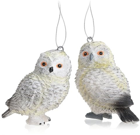 com-four® 2X Hänge-Deko für den Weihnachtsbaum - Christbaumschmuck in Form Einer Eule - Weihnachtsbaum-Anhänger Schneeeule (Eulenpaar)