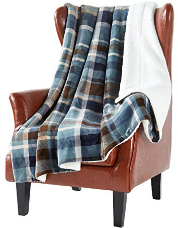 DREAMLANDING Sherpa Fleece Blanket Sofa Throw Double-Sided Super Soft Warm Throw Blanket For Bed, Sofa, Couch 150 * 180cm (Blue Plaid, 150×180cm)