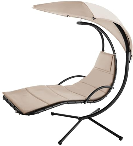 tectake® Bain de Soleil Suspendu Siege Suspendu avec Support Fauteuil Confortable avec Parasol, Matelas, Protection UV et Poche latérale pour Salon de Jardin Exterieur ou Intérieur