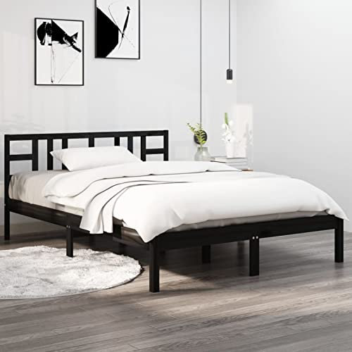 Norheim Massivholzbett Holzbett Bettrahmen Mit Lattenrost Doppelbett Bett Lattenrost Massivholzbett Komforthöhe Schlafzimmer Schwarz 140x200 cm