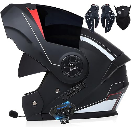 Letetexi Motorcycle Flip-Up Modular Helmet With Bluetooth, DOT/ECE Approved Full Face Motorbike Helmet for Scooter, Double Anti-Fog Visors, Ideal for Men and Women