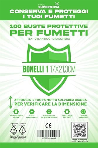 Fiico - Buste Protettive Bonelli 1 - 100 Buste Protettive - 17,0 x 21,3 cm - Trasparente - Polipropilene (PP) - Moderno - A4