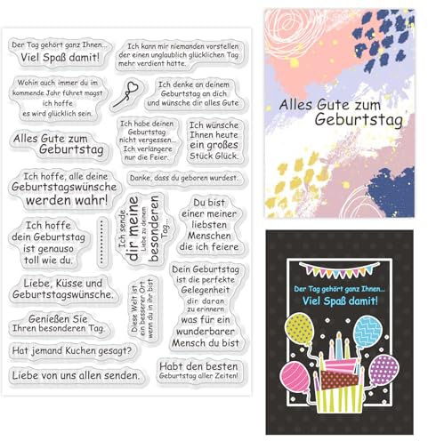ORIGACH deutsche Geburtstagssprüche klare Stempel Geburtstagsgrüße Zitate Silikonstempel für Kartenherstellung DIY Scrapbooking Fotoalbum Dekoration