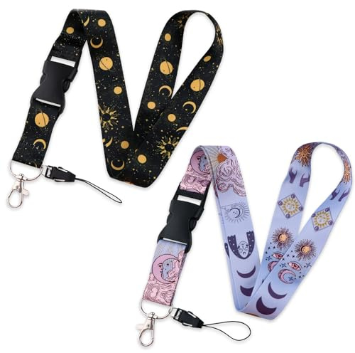 DHSWNNG Lanyards for Keys, 2 PCS Lanyards for Neck with Detachable Buckle Hook Personalised Keychain Lanyard for Badge Holders Phone (Black, Purple)