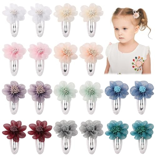 YHXX YLEN Pinzas para el pelo de gasa con diseño de flores, antideslizantes, hechas a mano, para bebés, accesorios para el cabello para niñas recién nacidas, niños, 20 unidades