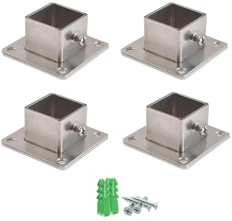 Support d'ancrage Fixation poteau bois Lot de 4 supports de poteau de base carrés en acier inoxydable pour de garde-corps de clôture 30 × 30 mm, protecteur de poteau au sol avec vis d'expansio
