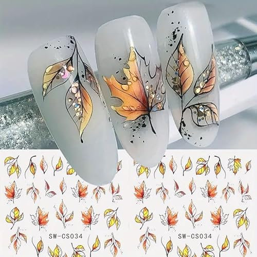 Auiremrti Nagelsticker mit Herbstlichem Ahornblatt,6 Blätter Selbstklebende Nagelaufkleber,Herbstliche Nail Sticker,Nageldesign Zubehör,Selbstklebende Deko für Nägel
