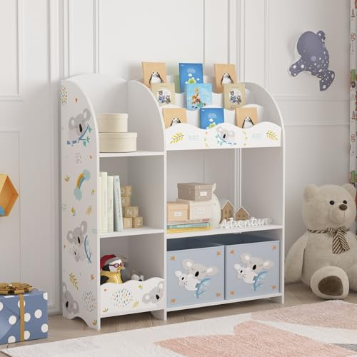 [en.casa] Scaffale per Cameretta con Ripiani 2 Scatole Porta Giochi Contenitori a Scaletta per Bambini Mobile Organizzatore a Misura di Bimbi - Design a Koala