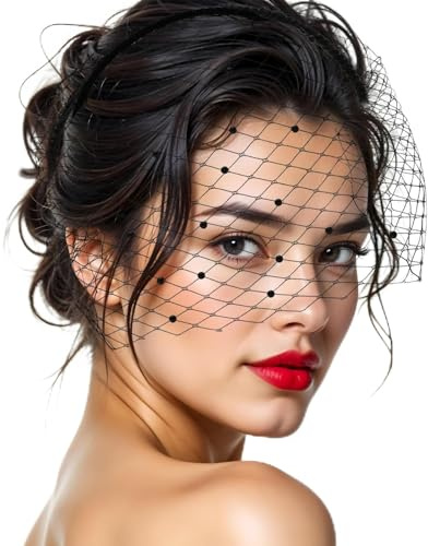 Tyqour Fascinateur pour Femmes Voile Noir en Maille Fascinator avec Serre-tête Années 20 et 50 Coiffure de Mariage Voile en Maille Serre-tête pour Thé Partie Coiffure de Cocktail Voile Fête