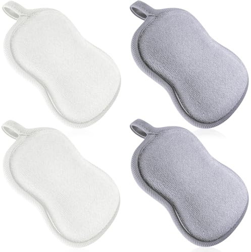 Tatuo 4 Pieces Baby Bath Sponge Cotton Baby Sponge Toddler Soft and Absorbent Loofah for Kids Babies Men Women(Grey,White)