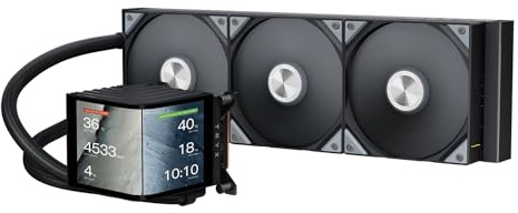 TRYX Panorama 360 Black 360mm AIO Water Cooler | 6.5'' 3D Anamorphic Effect AMOLED Curved Screen - 320w TDP - Magnetic Performance Fans - for Intel & AMD CPUs
