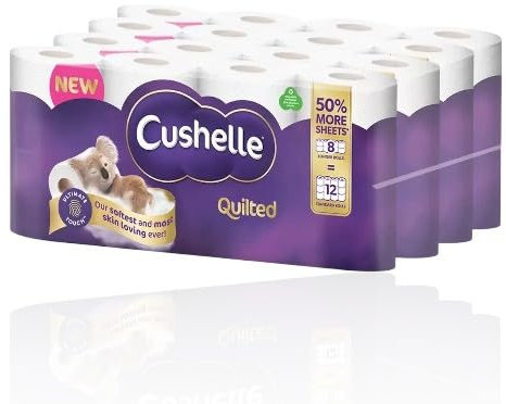 Cushelle Quilted 3-Ply Double Size, Longer Lasting Rolls Toilet Tissue Rolls, 32 Toilet Rolls, 4 x 8 Pack - Sold by Garden Greatness