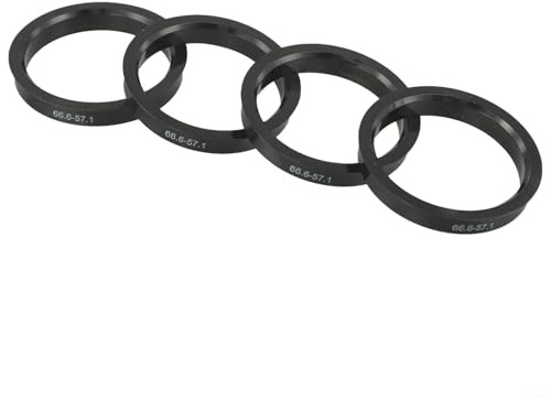 Trayneel Set di 4 anelli di centraggio per mozzo da 66,6 mm a 57,1 mm, in plastica nera, per cerchioni auto, eliminano le vibrazioni e migliorano la stabilità