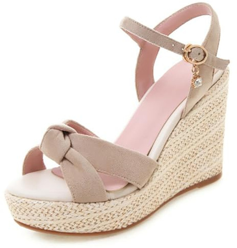 Wtharosa Sandalias De Vestir con Cuña Mujer Tallas Grandes Tacones Tipo Espadrille con Plataforma De Ante con Lazo Nudo Tira Al Tobillo Punta Redonda para Uso Diario Looks