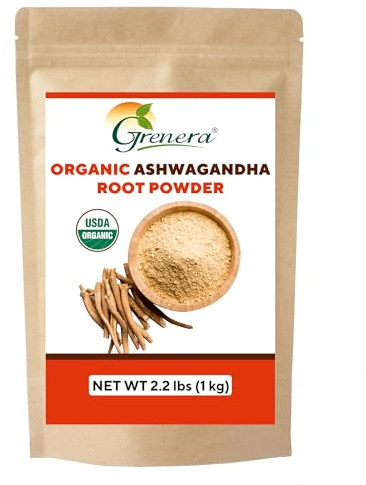 Grenera Organic Ashwagandha Powder 2.2 lbs (35.2 Ounce) (Withania somnifera) - Organic, Vegan, Kosher Certified